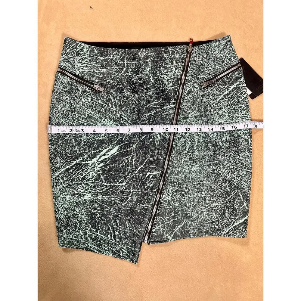Y2K Guess Mini Skirt Grunge‎ Asymmetrical Green Black Zippered Womens Medium NWT